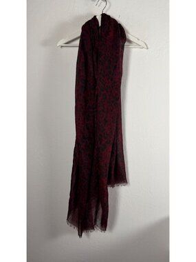 Tchibo TCM Red Leopard Print Scarf Fringe Trim Lightweight 76x33